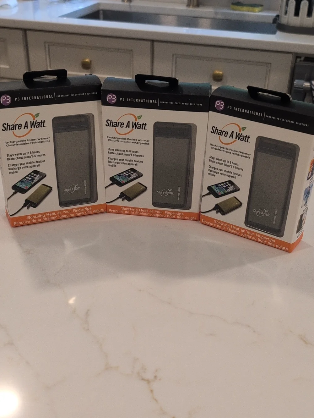 Share A Watt 3 Rechargeable Pocket Warmer & Mobile Chargers - Olive Color. NWT